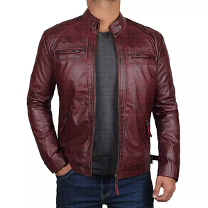 Qualité supérieure Veste décontractée pour homme à col montant coupe ajustée en faux cuir Veste de motard - Product Image 1