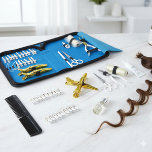 Kit Profesional de Herramientas para el Cabello de Acero Inoxidable, Kit de Herramientas para Extensiones de Cabello con Logotipo de Plasma Azul, Tijeras Personalizadas, Pinzas para Cinta Adhesiva - Product Image 2