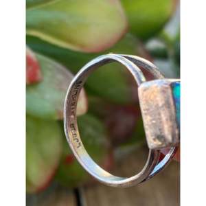 Navajo Handcrafted <b>Blue</b> <b>Opal</b> Sterling Silver Statement <b>Ring</b> Size 6.75 - Product Image 5