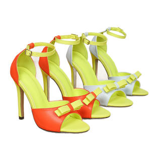 Sandalias de tacón alto con lazo multicolor a la moda para mujer, tacón delgado, punta descubierta, estilo elegante, zapatos de mujer - Product Image 1