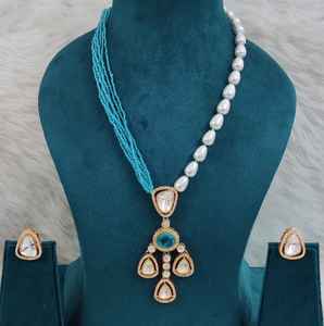 Collier long en moissanite polki et pierre doublette avec de magnifiques boucles d'oreilles, qualité supérieure, idéal pour les soirées, port minimal - Product Image 1