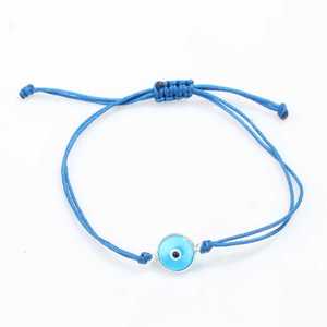 925 Sterling <b>Silver</b> Fashion <b>Charm</b> <b>Bracelet</b> with Blue Glass Eye and Cord Elegant Eyeball Design - Product Image 1