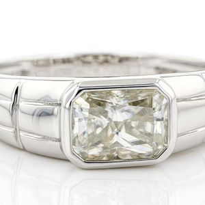 18K White Gold Plating <b>Men's</b> <b>Ring</b> with 1.60 Carat Moissanite Ruby Classic Style VVS Clarity Sterling Silver 8x6 MM" - Product Image 1