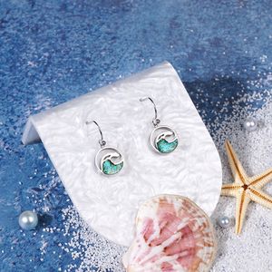 Nouveau conçu en acier inoxydable creux rond vague pendentif boucles d'oreilles rempli vert Turquoise puce boucles d'oreilles - Product Image 3