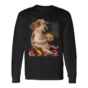 T-shirt Vintage a Maniche Lunghe con Stampa Cane e Taco, Abbigliamento Chic Promozionale per Cani con Design Accattivante - Product Image 1