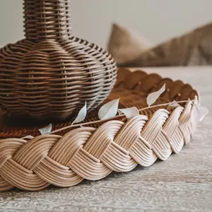 Plateau d'affichage en rotin tissé à la main plateau de service pour la maison Restaurant hôtel fournitures - Product Image 6