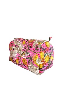 Indian Handmade Vintage Floral Block Print Eco-Friendly Water Resistant Quilted Cotton Case Bag <b>Set</b> Zipper 3 Large Cosmetic - Product Image 3