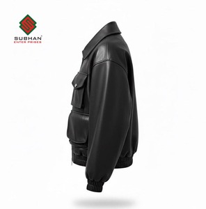 Blouson aviateur en cuir synthétique noir fait main |   Style aviateur décontracté |   Veste d'hiver pour homme |   Offrez-lui un cadeau - Product Image 4