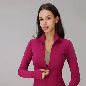 Diseño de bolsillo con cremallera para mujer, abrigo deportivo de manga larga para Yoga, agujero para el pulgar, cremallera, ajustado, ligero, transpirable, para correr, chaqueta deportiva - Product Image 1