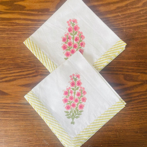 Hand Block Printed Cotton <b>Placemat</b> Set: Red & Pink Striped Table Linens - Product Image 1