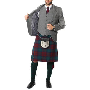 เสื้อแจ็คเก็ตคิลท์สไตล์โมเดิร์นผ้าทวีดลายอาร์ไกล์ปรินซ์ชาร์ลีสำหรับผู้ชาย ขายส่งเสื้อแจ็คเก็ตคิลท์สก็อตติชลายอาร์ไกล์พร้อมเสื้อกั๊ก - Product Image 4