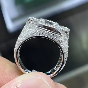 Luxe Hip Hop 925 Argent Lab Grown Diamant Croix Anneau Glacé Baguette VVS Clarté Bande pour Hommes Bijoux - Product Image 2