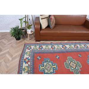 Turkish Vintage Rug, Large 6.1x7.9 ft (185x240 cm) Rug, <b>Red</b> Animal Print <b>Wool</b> Rug - Product Image 3