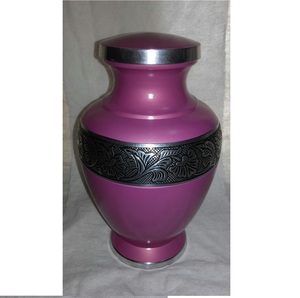 โกศบรรจุอัฐิผู้ใหญ่ลายดอกไม้สีชมพูหรูหรา โกศโลหะคุณภาพพรีเมียมสำหรับงานศพ ฝาและฐานสีเงิน ผู้ผลิตขายส่งแบบ OEM - Product Image 1