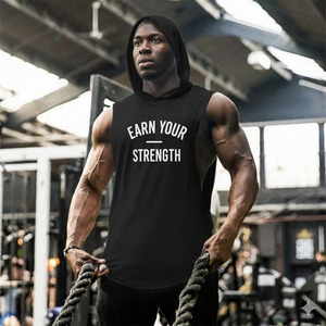 Bán buôn người đàn ông của không tay Workout hoodie Thể hình phòng tập thể dục Tank Top với mui xe - Product Image 2