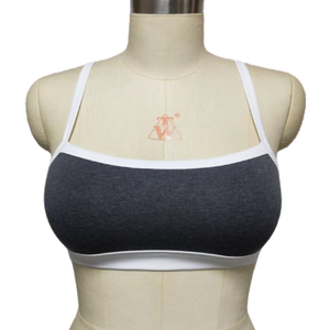 Soutien-gorge de sport à maintien élevé pour femme, 95 % coton, 5 % élasthanne, respirant, séchage rapide, confortable, bretelles ajustables contrastées, uni - Product Image 1