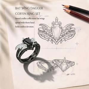 ชุดแหวนจี้รูปปีกค้างคาว ดาบ และโลงศพ ของเจลิยา ยูนทิล เดธ ดาร์กไนท์ - Product Image 3