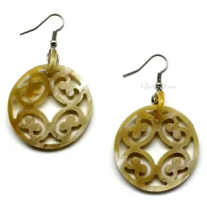 Boucles d'oreilles en corne de buffle faites à la main de haute qualité vente chaude boucles d'oreilles maison de buffle naturel avec perle prix de gros - Product Image 3