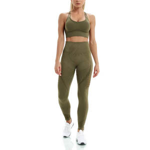 Ensemble de Yoga léger sans couture de haute qualité pour femmes vêtements de Fitness 2 pièces pour l'entraînement en cours d'exécution respirant motif solide cordon de serrage - Product Image 2