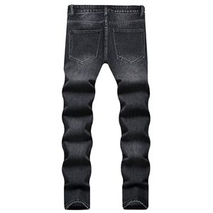 Jeans slim pour homme, tendance actuelle, denim noir, personnalité, imprimé graphique personnalisé, trou déchiré - Product Image 3