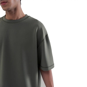 Camiseta de verano al por mayor para hombre, jersey con cuello redondo, tela tejida con hombros caídos y Media manga de gran tamaño, hecha de poliéster/algodón - Product Image 5