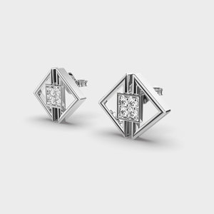 Pendientes de Diamantes Cultivados en Laboratorio con Certificación IGI, Diseño Geométrico Cuadrado, Oro Amarillo/Blanco/Rosa de 9K, Pendientes Modernos de Diseñador - Product Image 2