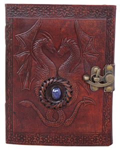 Handcrafted Leather <b>Journal</b> with Twin Dragon Embossing Unlined Sketch & <b>Writing</b> Diary - Product Image 1