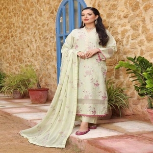 Oferta de Eid: Salwar Kameez Sari de Tres Piezas con Bordado Intenso Indio y Pakistaní, Tela Karandi, Corte Holgado y Largo hasta el Suelo para Mujer - Product Image 4