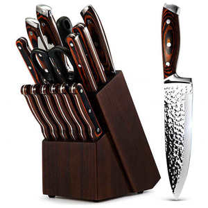 <strong>Customized</strong> 15 Piece Japan <strong>Damascus</strong> 3CR13 Stainless Steel Engraved <strong>Chef</strong> Acacia <strong>Knife</strong> Kitchen <strong>Knives</strong> Set with Wooden Block - Product Image 1