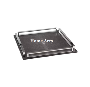 ถาดไม้ใส่อาหารทำด้วยมือพร้อมด้ามจับสแตนเลสถาดขนมสีดำ - Product Image 4