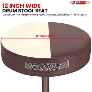 5 Core Drum Throne 3 Thick Padded Memory Foam Comfortable Drummer <b>Stool</b> 330Lb Capacity Adjustable - Product Image 3