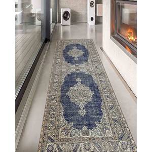Navy Blue Turkish <b>Rug</b>: Antique Style, Easy Clean, Custom Size,<b>Chenille</b> <b>Rug</b> - Product Image 5