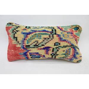 Multicolor Vintage Floral Kantha Patchwork Wool <b>Pillow</b> 8x16 Inch Decorative Cushion for Bedding Floor Woven Embroidered Print - Product Image 1