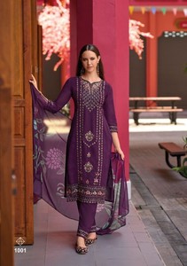 Ensemble Kurti en organza brodé de soie lourde pour femme, idéal pour les fêtes, avec fonction séchage rapide, style Salwar Kameez - Product Image 6