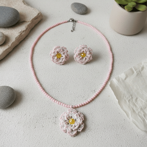 Luxury Pink Floral <b>Beads</b> Bridal and Fine Jewelry <b>Set</b> Gold Plated Stainless Steel Vintage Style for Gift - Product Image 2