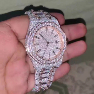 High Quality Luxury Stainless Steel Glass Watch Bling Bust Down <b>White</b> <b>Gold</b> Moissanite VVS Cuban Iced Hip Hop Personalized Custom - Product Image 5