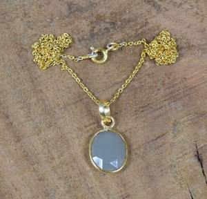 Aqua Calcédoine Pendentif ovale en argent sterling 925 avec pierres précieuses Mars Pierre de naissance Bijoux faits à la main Pendentif élégant Cadeau pour anniversaire - Product Image 3