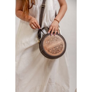 LW Vintage Brown Leather Handbag Women Handmade Real Goat Leather Single Strap Embroidery <b>Sling</b> <b>Bag</b> Bohemian Portable Dress <b>Bag</b> - Product Image 2