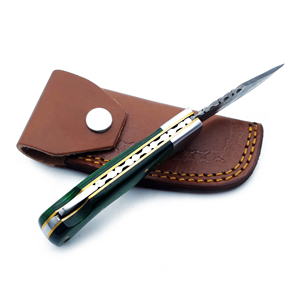 Couteau de poche en acier damas fait main avec dos en bois vert Couteau pliant D2 personnalisable pour la chasse et le camping OEM disponible - Product Image 5