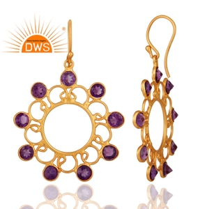 Venta caliente de plata esterlina 18K chapado en oro Natural amatista piedra preciosa colgante pendiente Demi joyería fina fabricante - Product Image 5