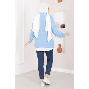 เสื้อสเวตเตอร์ถักลายเคเบิ้ลสีฟ้าอ่อน สไตล์ลำลองสำหรับฤดูใบไม้ร่วง - Product Image 5