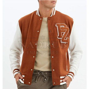 NADRUB ENTERPRIRES Men's Winter Comfortable 100% Cotton Breathable Letterman Jacket Stand Collar Durable Fleece <b>Covered</b> <b>Button</b> - Product Image 2