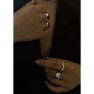 Petite Hera Adjustable <b>Silver</b> Sculptural <b>Ring</b> Stack Inlay Fashion <b>Rings</b> with <b>Emerald</b> Cut Diamond Rhodium Plating Gift - Product Image 3