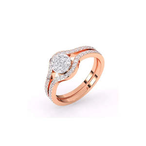 Bague empilable délicate et écologique en or jaune, blanc et rose 9 carats avec diamant de laboratoire de 0,548 ct, style vintage double brut - Product Image 1