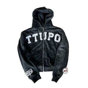 High Quality Customized 100% Cotton Fleece Collar French Terry Vintage Distressed Embroidered Acid Wash <b>Cropped</b> <b>Zip</b> <b>up</b> <b>Hoodies</b> - Product Image 5