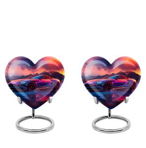 Sunset Drive Sports Car Heart Urna para cenizas humanas Amantes de los deportes Recuerdo decorativo moderno Urna funeraria para adultos 1-200 pulgadas cúbicas - Product Image 6