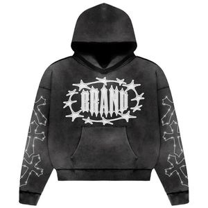 Sudadera con capucha con cremallera de gran tamaño Boxy de algodón pesado personalizada Fabricante Sin cuerda Hombres Rojo Recortado Cremallera completa Impresión de sudadera con capucha de diamantes de imitación - Product Image 2
