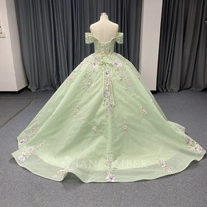 ANY200 Robe de soirée vintage à col bateau vert menthe avec perles et cristaux, longueur au sol, pour femmes - Product Image 3