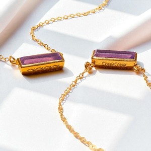 925 Barra de plata rectángulo amatista piedra natal Collar chapado en oro encanto conector colorido doble fianza conector collar - Product Image 2