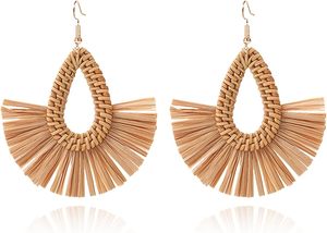 Creativo bohemio ecológico ligero Vietnam verano hecho de paja y ratán pendientes de gota geométricos para regalo y belleza - Product Image 2